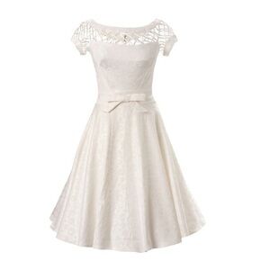 Bettie page white Alika fit n flare retro off white wedding dress with bow nwt